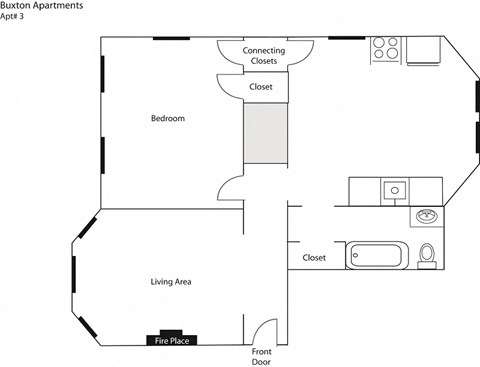 Floor plan for 1 bed, 1 bath, 572 sqft